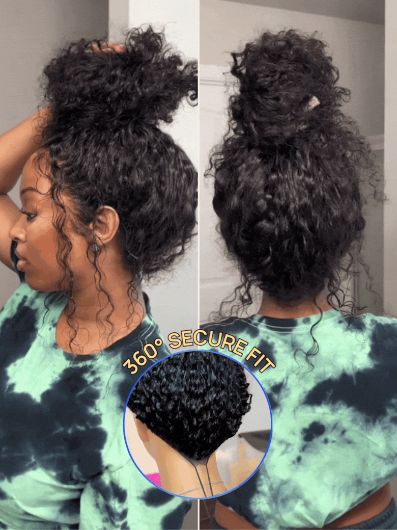 13x4 Glueless Beach-Ready 2-in-1 Straight to Water Wave Wet And Wavy Natural Black Pre-cut Pre-bleached With Invisi Drawstring 100% Human Hair Wig