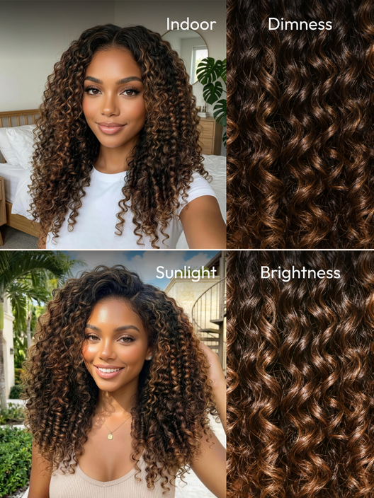 UBetter 7x5 Non-slip Glueless Lace With Invisi Drawstring Black to Chestnut Brown Ombre Burmese Curly With Finger Coil Ends Wig Pre-Everything Ready-to-Wear