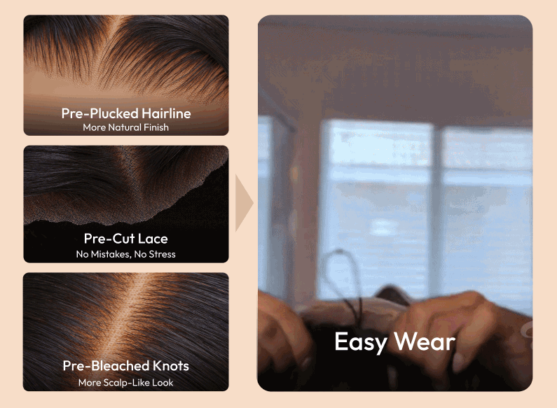 UBetter Balayage Highlights Yaki Straight with Drawstring 100% Human Hair 13x4 Lace Frontal Pre-Everything Glueless Lace Non-slip Ready-to-Wear
