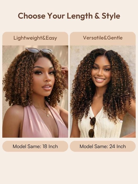 UBetter 7x5 Non-slip Glueless Lace With Invisi Drawstring Black to Chestnut Brown Ombre Burmese Curly With Finger Coil Ends Wig Pre-Everything Ready-to-Wear