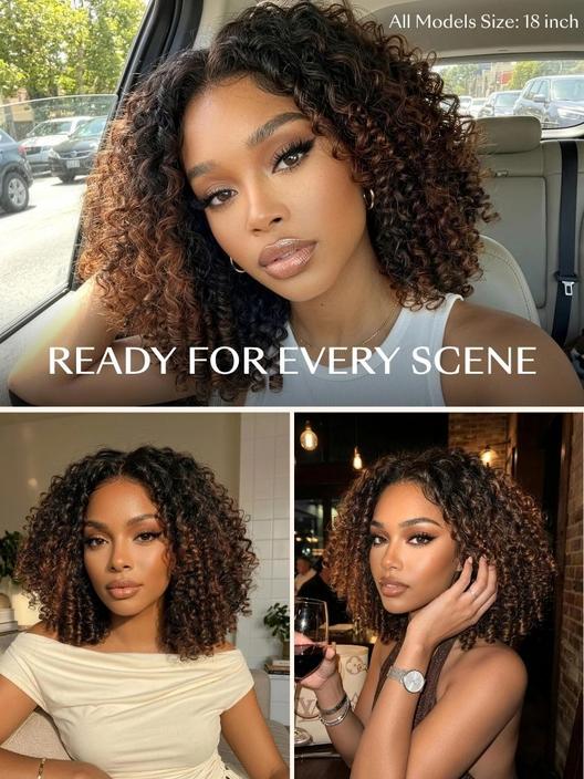 UBetter 7x5 Non-slip Glueless Lace With Invisi Drawstring Black to Chestnut Brown Ombre Burmese Curly With Finger Coil Ends Wig Pre-Everything Ready-to-Wear