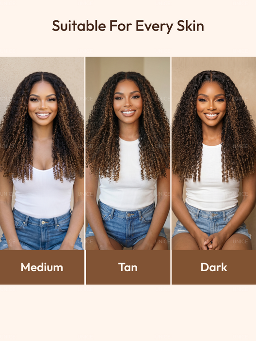 UBetter 7x5 Non-slip Glueless Lace With Invisi Drawstring Black to Chestnut Brown Ombre Burmese Curly With Finger Coil Ends Wig Pre-Everything Ready-to-Wear