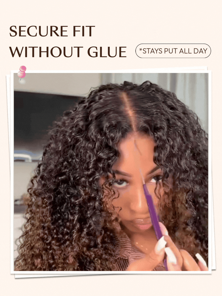 UBetter 7x5 Non-slip Glueless Lace With Invisi Drawstring Black to Chestnut Brown Ombre Burmese Curly With Finger Coil Ends Wig Pre-Everything Ready-to-Wear
