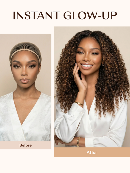 UBetter 7x5 Non-slip Glueless Lace With Invisi Drawstring Black to Chestnut Brown Ombre Burmese Curly With Finger Coil Ends Wig Pre-Everything Ready-to-Wear