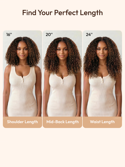 UBetter 7x5 Non-slip Glueless Lace With Invisi Drawstring Black to Chestnut Brown Ombre Burmese Curly With Finger Coil Ends Wig Pre-Everything Ready-to-Wear