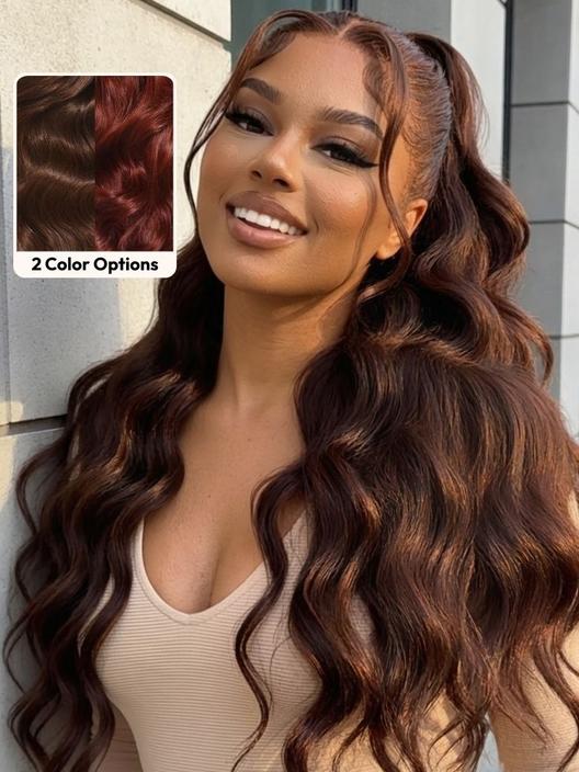 UBetter 13x4 & 7x5 Pre-cut Lace Glueless Non-slip Auburn/Red Brown Loose Wave  Wig with Adjustable Drawstring 150% Density Pre-Everything Ready-to-Wear