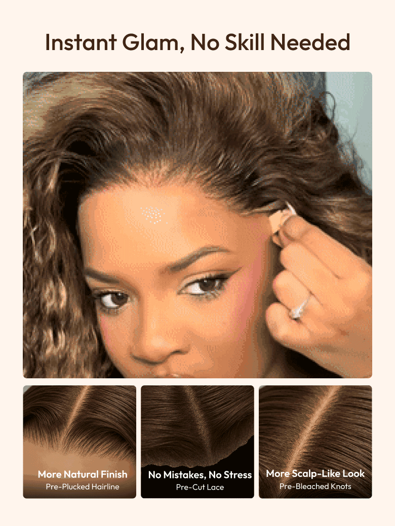 UBetter 13x4 Glueless Non-slip Lace Frontal With Honey Blonde Highlights Water Wave Drawstring Wig 150% Density Pre-Everything Ready-to-Wear