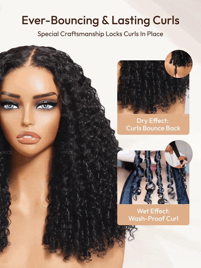 UBetter 7x5 & 13x4 Glueless Non-slip Curly Texture Premium Hair Drawstring Wig With Finger Coil Ends 150% Density Pre-Everything Ready-to-Wear