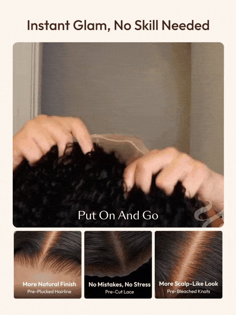 UBetter 7x5 & 13x4 Glueless Non-slip Curly Texture Premium Hair Drawstring Wig With Finger Coil Ends 150% Density Pre-Everything Ready-to-Wear