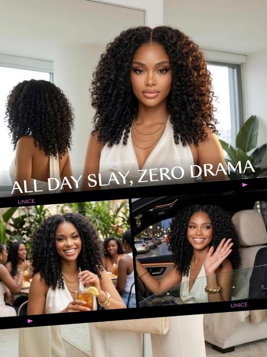 UBetter 7x5 & 13x4 Glueless Non-slip Curly Texture Premium Hair Drawstring Wig With Finger Coil Ends 150% Density Pre-Everything Ready-to-Wear