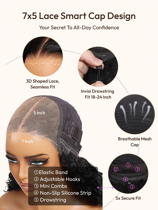 UBetter 7x5 Glueless Non-slip Lace Bleached Knots Pre Layered Bob With Drawstring Wig  Pre-Everything Ready-to-Wear