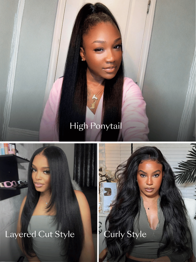 UBetter 7x5 Glueless Non-slip Yaki Straight Black Glueless Wig With Invisible Drawstring Pre-Everything Ready-to-Wear