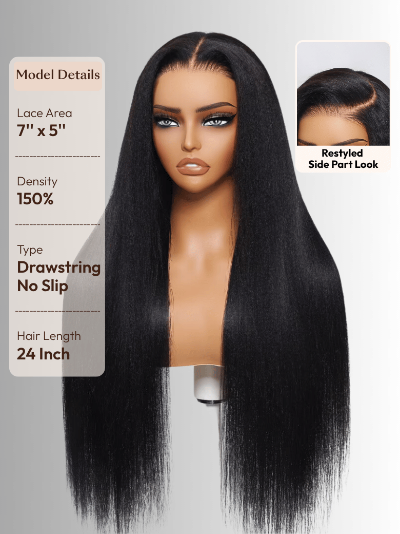 UBetter 7x5 Glueless Non-slip Yaki Straight Black Glueless Wig With Invisible Drawstring Pre-Everything Ready-to-Wear