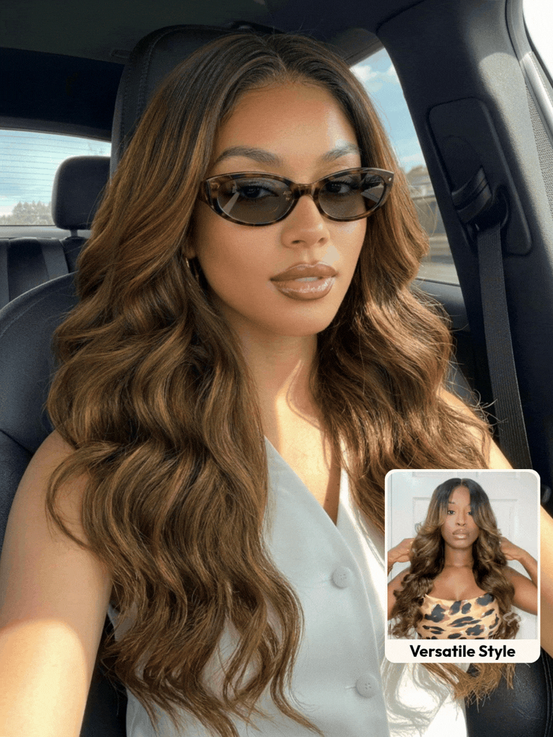 UBetter 7x5 Brown Balayage Highlights Body Wave Glueless Non-slip  Pre-Everything Ready-to-Wear with Curtain Bangs Wig with Invisi Drawstring